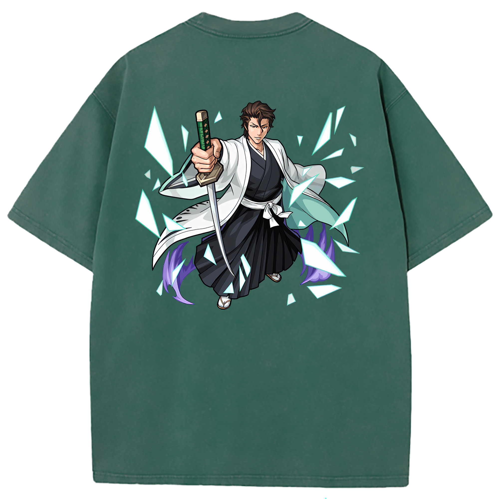 （画像用） ブリーチ 藍染 惣右介（あいぜん そうすけ） BLEACH Aizen Sousuke 綿100% ヴィンテージ風 半袖Tシャツ（背面プリント）
